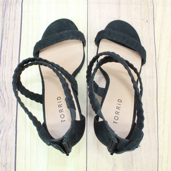 Torrid Black Fabric Braided Strap Cone Heel Sandals Size 7 Wide - Picture 6 of 9